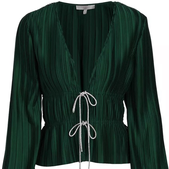 Wayf Payton Tie-Front Blouse. Emerald Green, Size SMALL. NWT - Picture 1 of 9